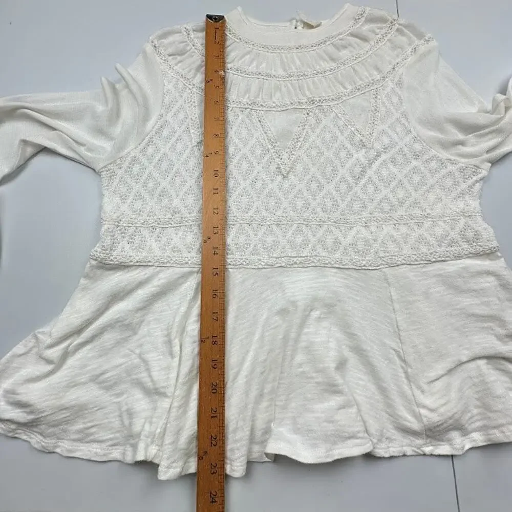 Free People Top Womens Medium White Lace Babydoll Boho Beach Whimsy Cottage